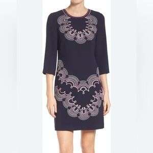 ELIZA J Embellished Crepe A-line 3/4 sleep straight woman quiet luxury dress 4